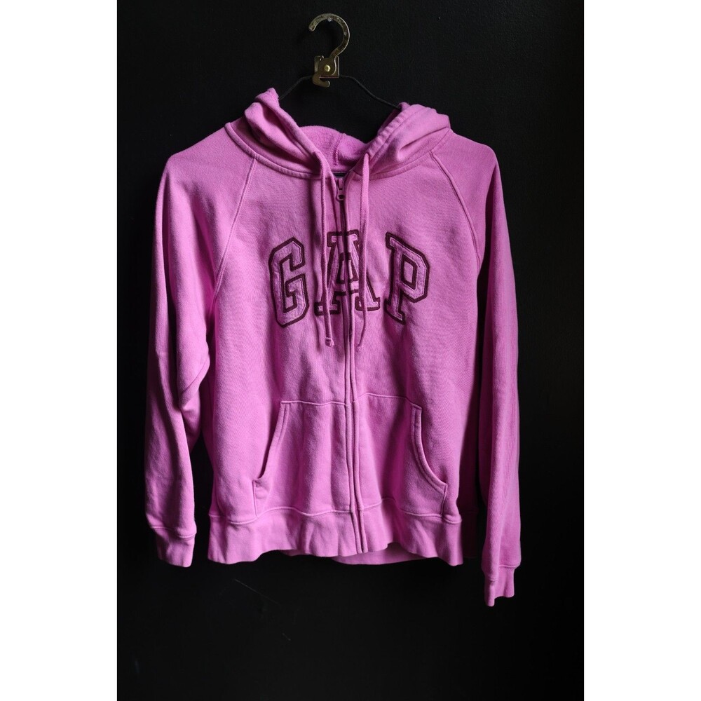 Gap Sweater Womens L Pink Casual Hoodie Full Zip Spell Out Logo Preppy Jacket